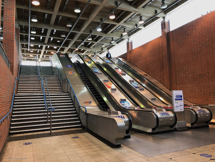 Escalators and steps within west ham station