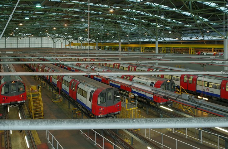 A depot full of tube trains
