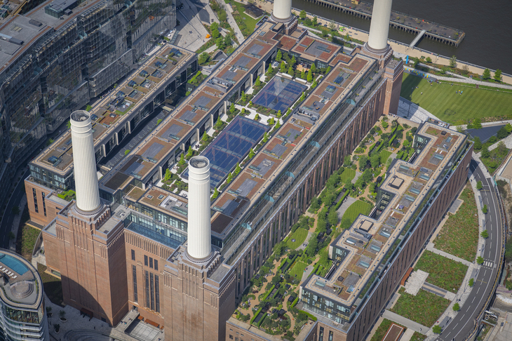 The power station totally refreshed with white chimneys and green roof gardens