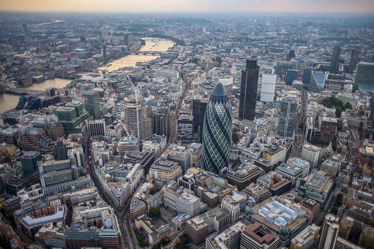 Aerial shot of the City, with the Gherkin dominating