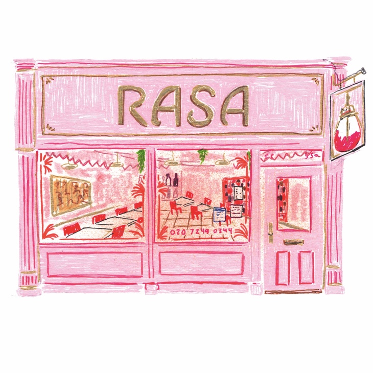 A very pink shop with Rasa in gold lettering
