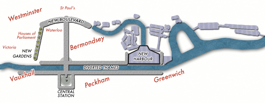 A map of a diverted Thames through Peckham