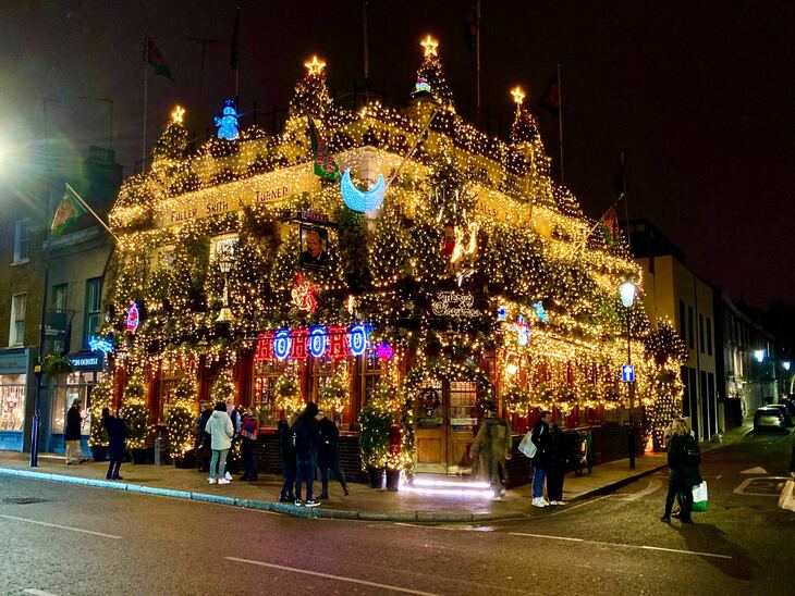 A pub smothered in fairy lights