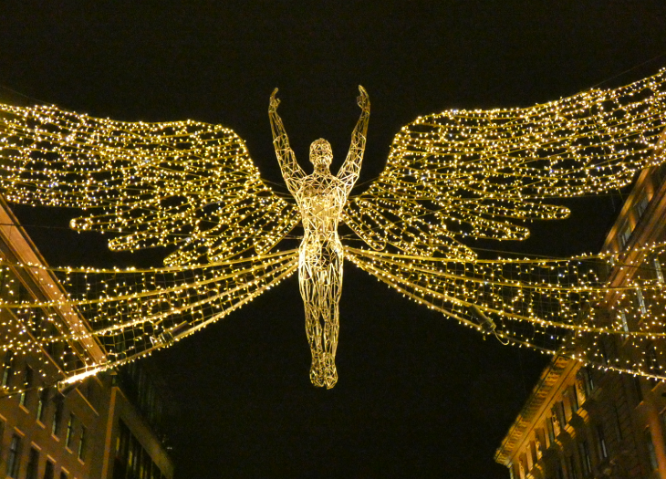 A glowing golden angel over Regent Street