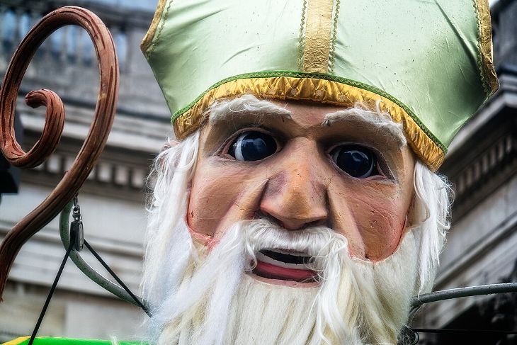 A large puppet of St Patrick in the St Patrick's Day Parade in London